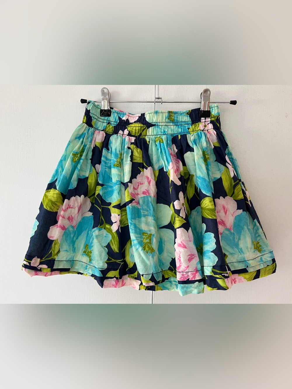 Hollister Navy Floral Tiered Skirt with Aqua & Pink Blooms - Picture 2 of 3